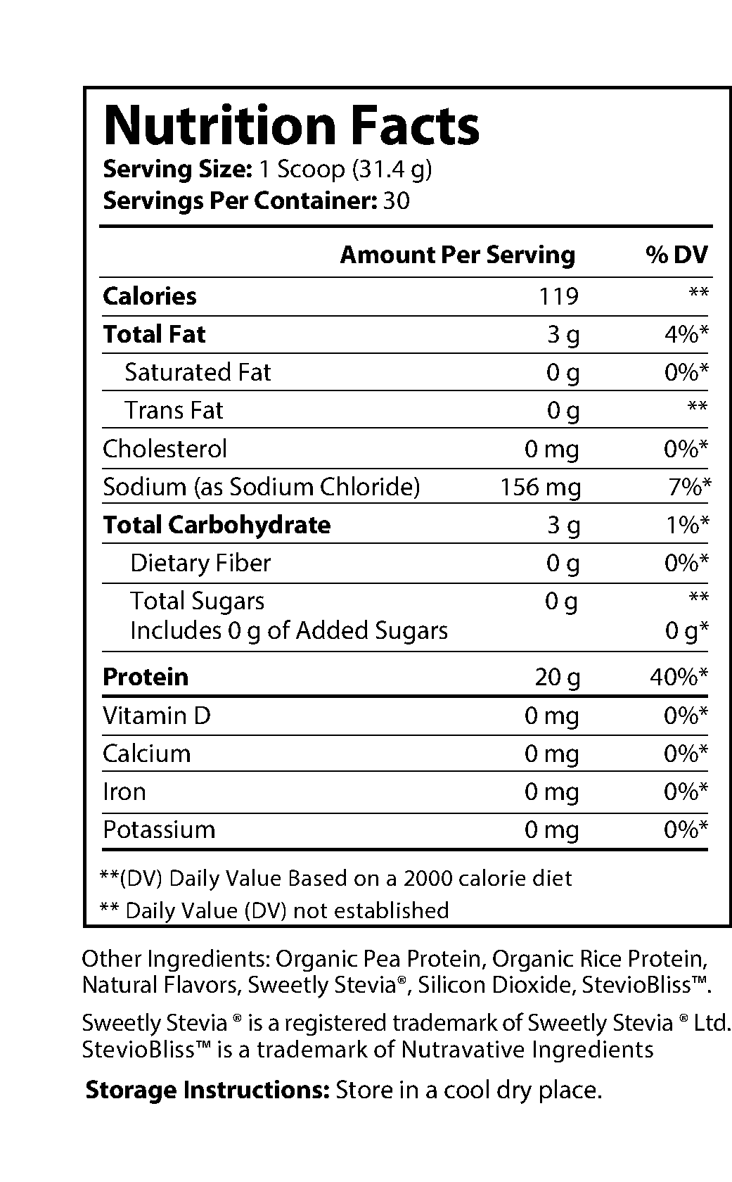 Elite Muscle Fuel Vegan Vanilla Supplement Facts label