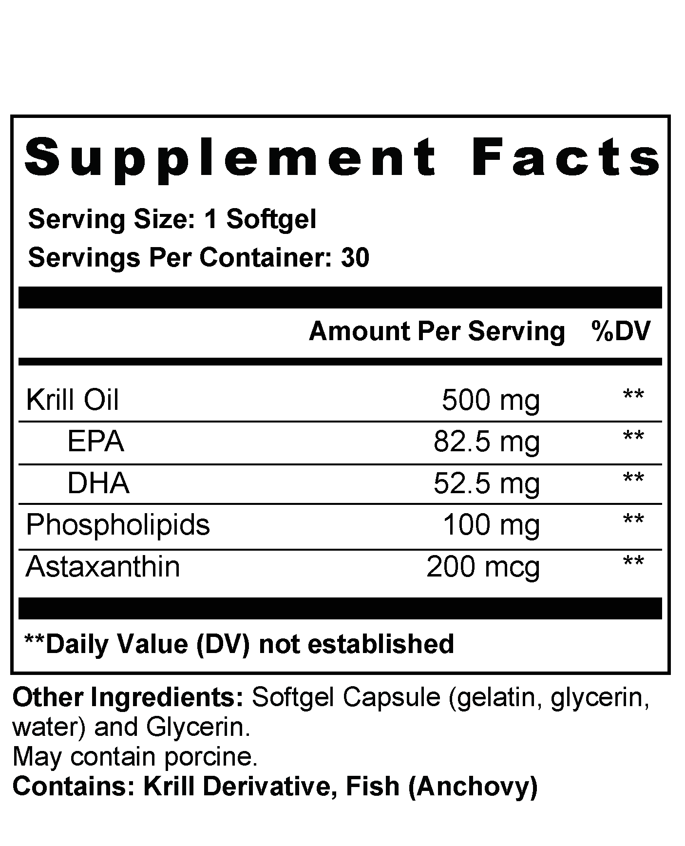 Krill Oil Supplement Facts label
